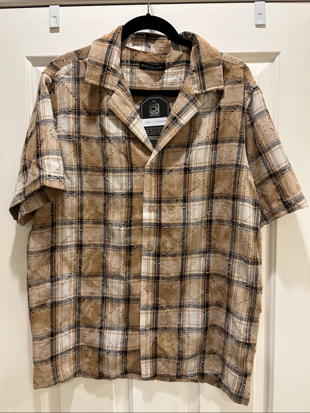 NWT Distortion Short-Sleeve Plaid Shirt